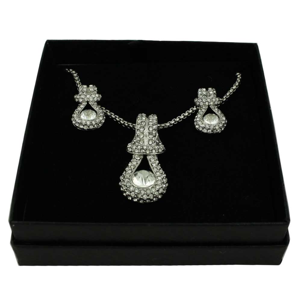 Simply Elegant Silver Knotted Crystal Necklace and Earring Gift Set - Lilylin Designs