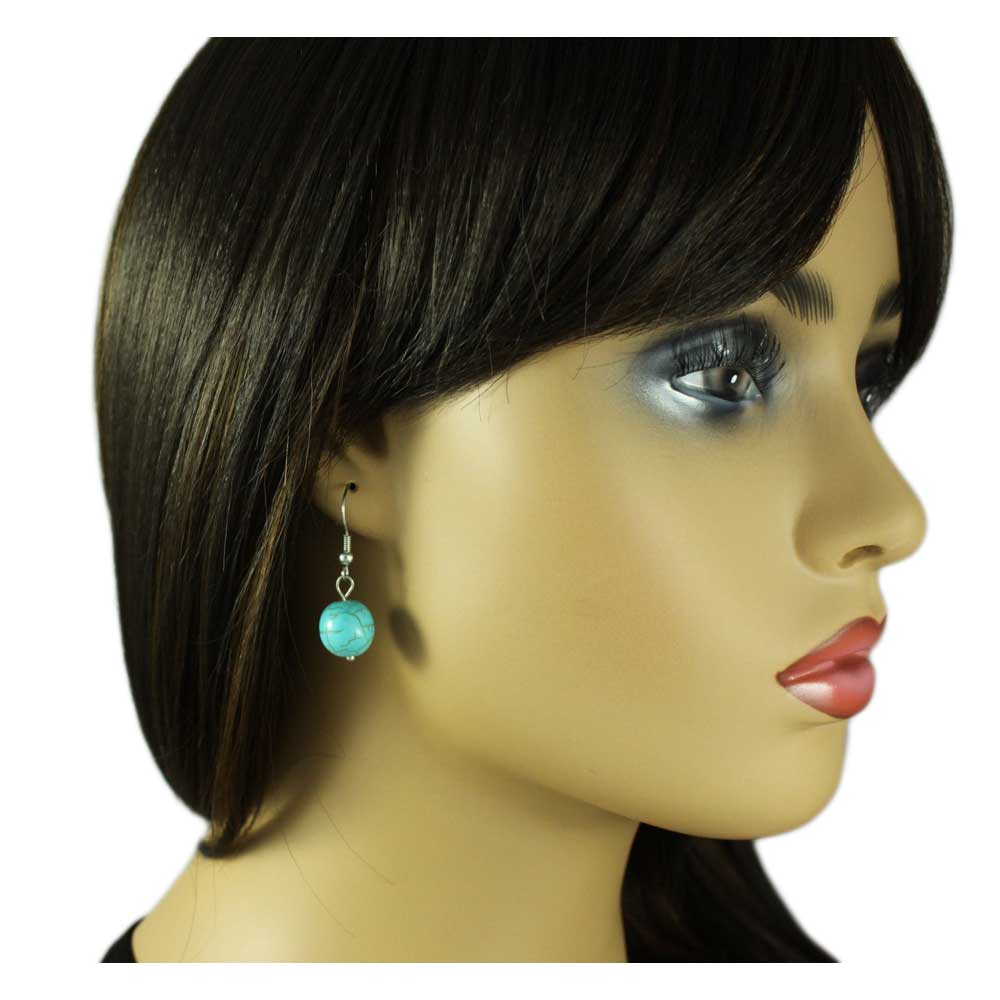 Turquoise 10MM Dangling Ball Pierced Earring - PT510E - Lilylin Designs