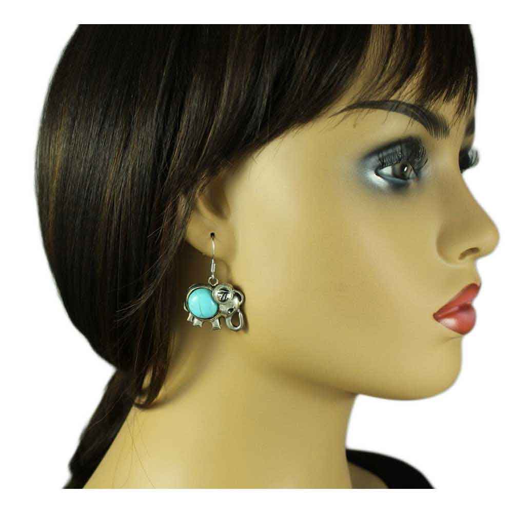 Turquoise Elephant Dangling Pierced Earring - PT514E - Lilylin Designs