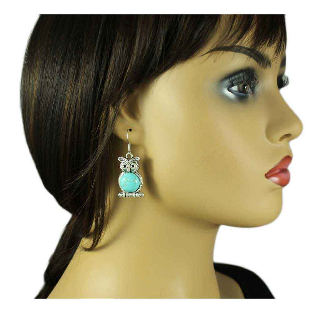 Turquoise Owl Dangling Pierced Earring - PT515E - Lilylin Designs
