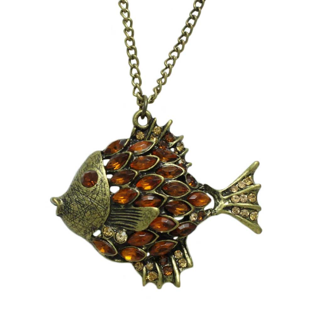 Lilylin Designs Antique Topaz Crystal Angelfish Pendant on Gold Chain