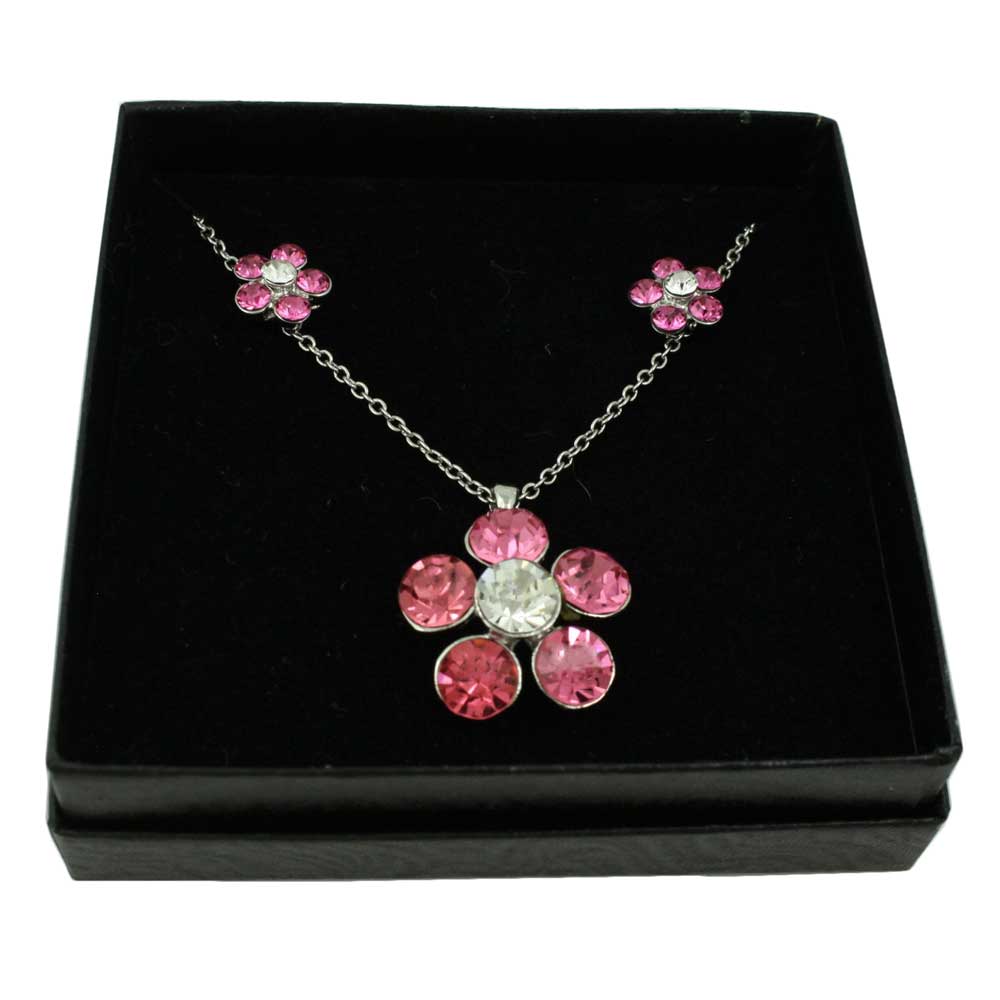 Pink Flower Power Crystal Daisy Necklace and Earring Set - PT519PKBS - Lilylin Designs