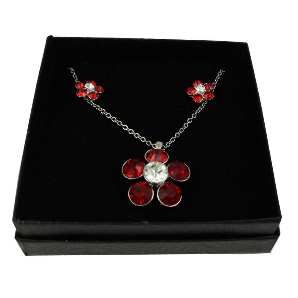 Red Flower Power Crystal Daisy Necklace and Earring Set - PT519RDBS - Lilylin Designs