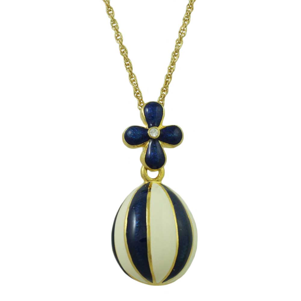 Lilylin Designs Blue and White Enamel Striped Egg Pendant with Chain