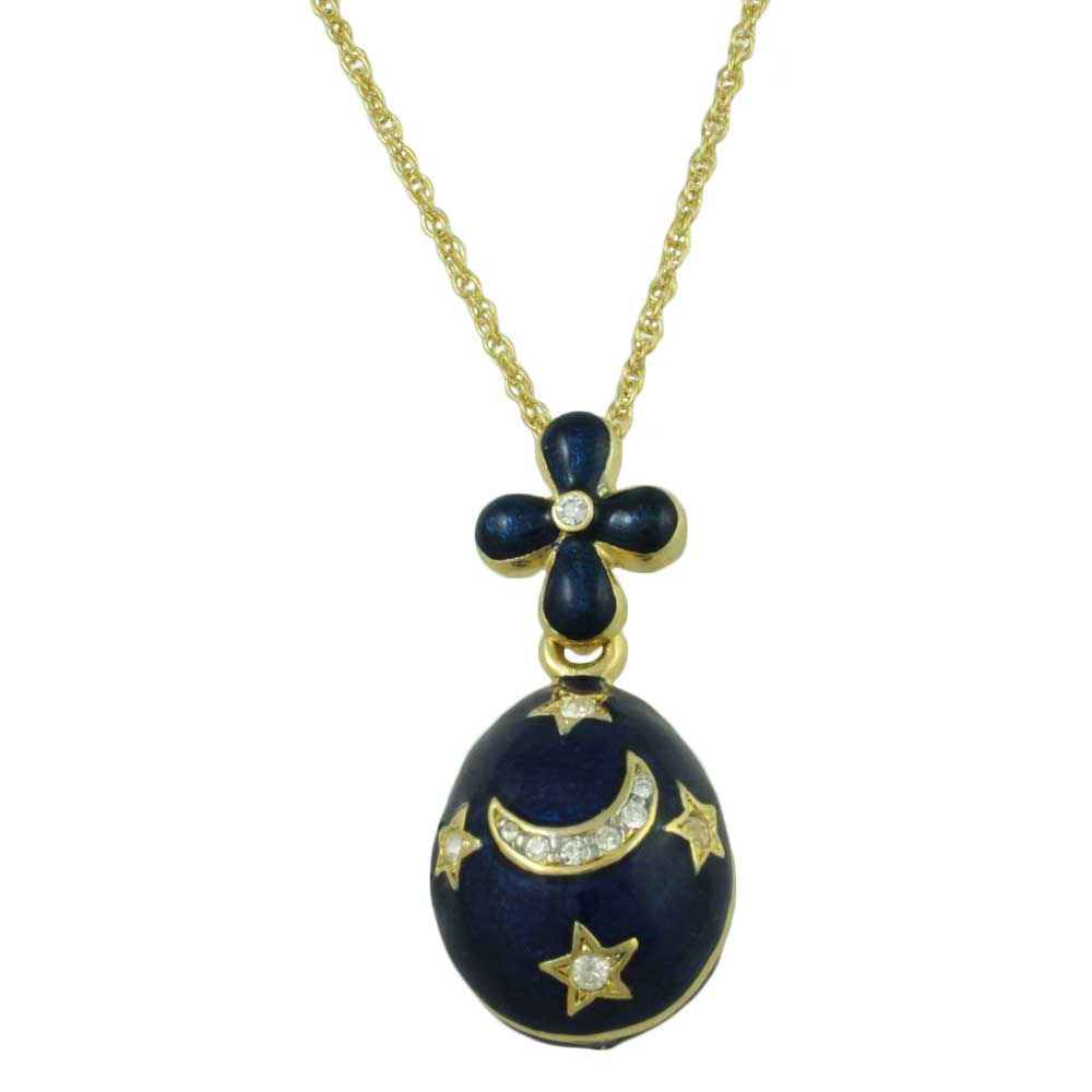 Lilylin Designs Blue Enamel and Crystal Celestial Egg Pendant on Chain