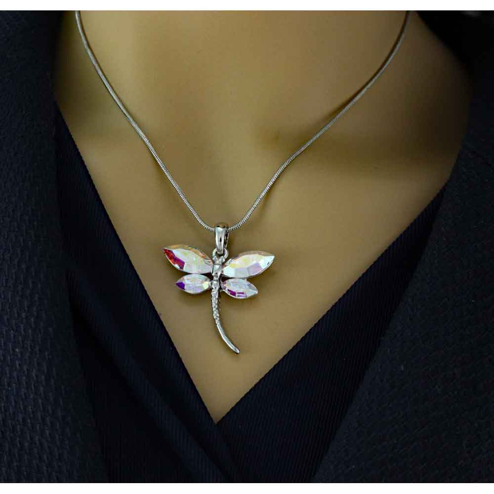 Aurora Borealis Crystal Dragonfly Pendant with Chain - PT678 - Lilylin Designs