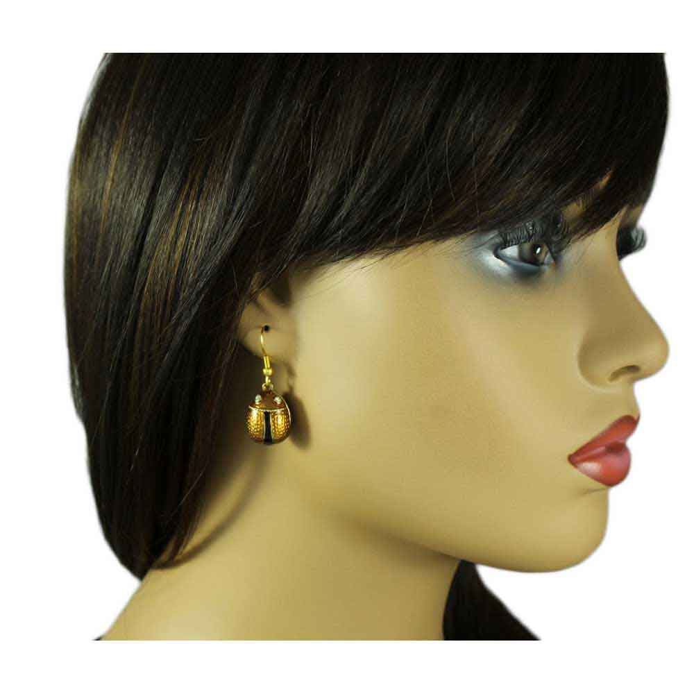 Brown Enamel Dangling Ladybug Pierced Earring - PT710E - Lilylin Designs