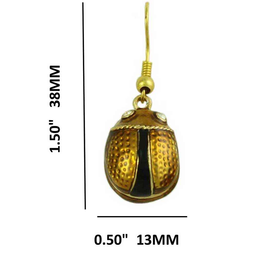 Brown Enamel Dangling Ladybug Pierced Earring - PT710E - Lilylin Designs