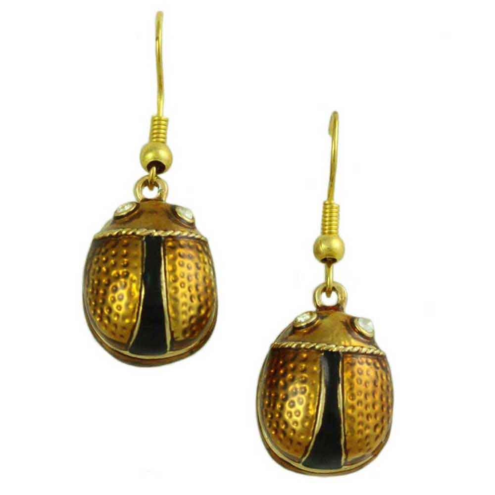 Brown Enamel Dangling Ladybug Pierced Earring - PT710E - Lilylin Designs