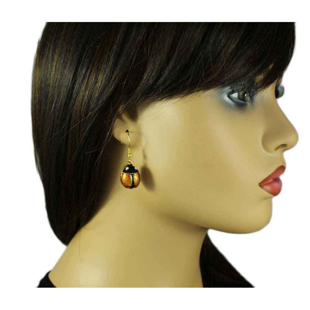 Brown Ladybug with Black Head Dangling Pierced Earring - PT710EB - Lilylin Designs