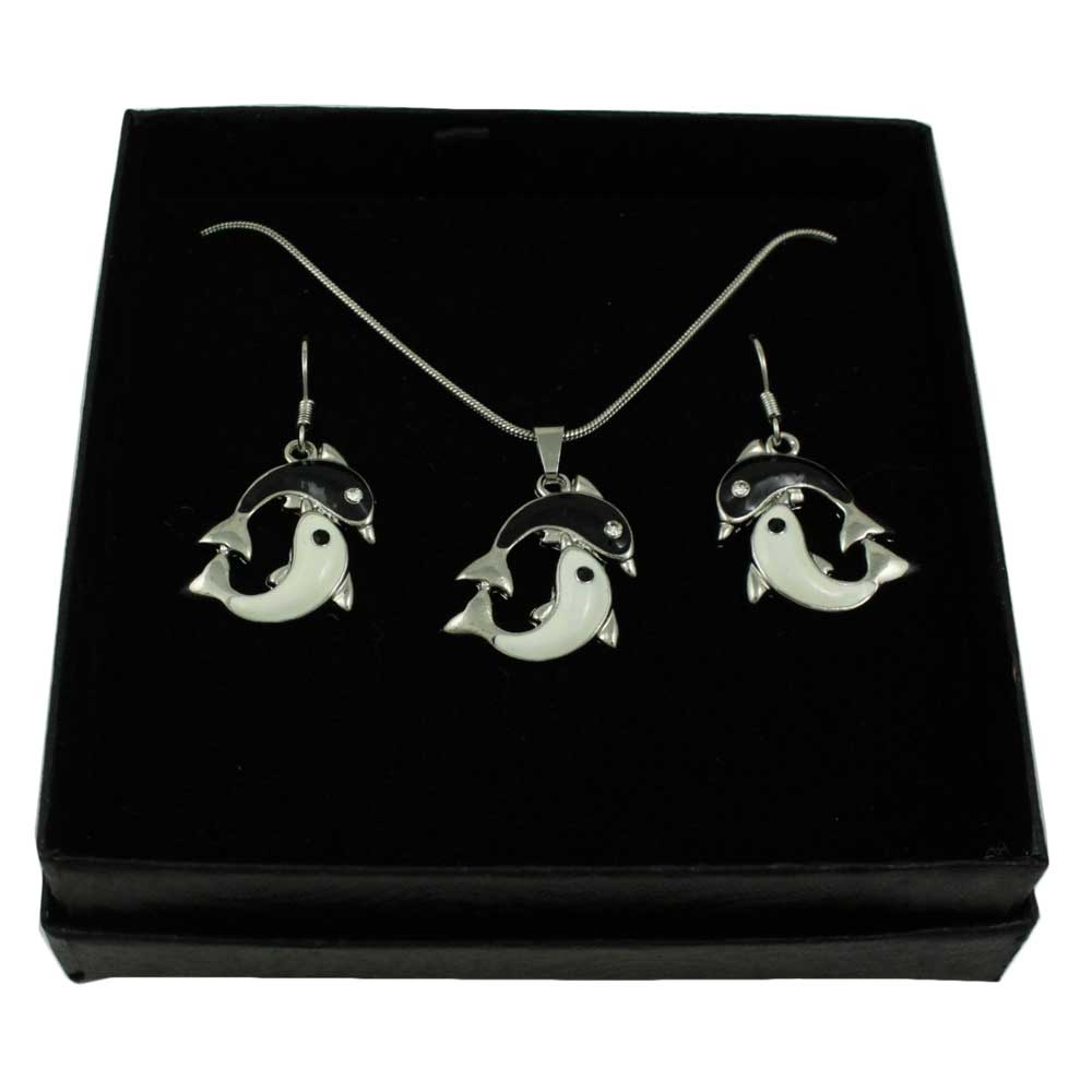 Lilylin Designs Yin Yang Dolphin Necklace and Earring Jewelry Gift Set