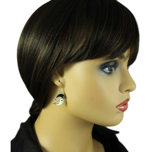 Black and White Enamel Yin Yang Dolphins Pierced Earring - PT801E - Lilylin Designs