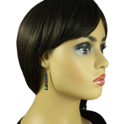 Black Glittering Multi Color Bar Dangling Pierced Earring - PT907E - Lilylin Designs