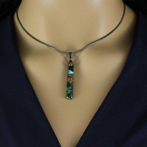 Black Glittering Multi Color Bar Pendant on Gray Chain - PT907 - Lilylin Designs