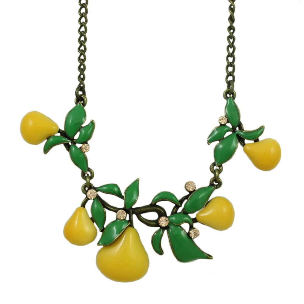 Yellow Enamel Pears with Green Leaves Necklace - Lilylin Designs