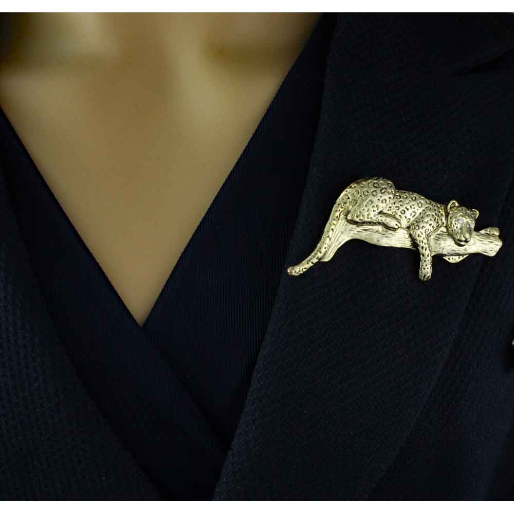 Cheetah Resting on Tree Branch Brooch Pin - RAP115D - Lilylin Designs