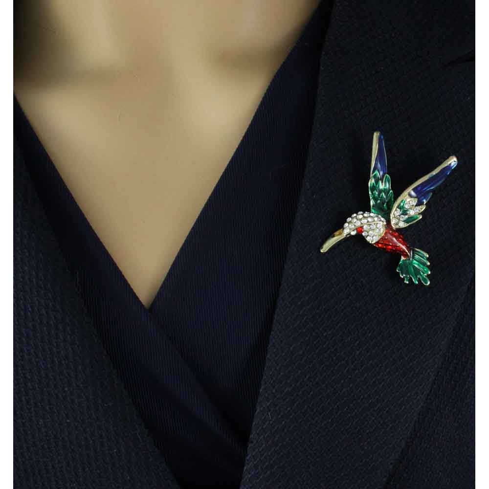 Colorful Enamel and Crystal Hummingbird Brooch Pin - RAP157 - Lilylin Designs