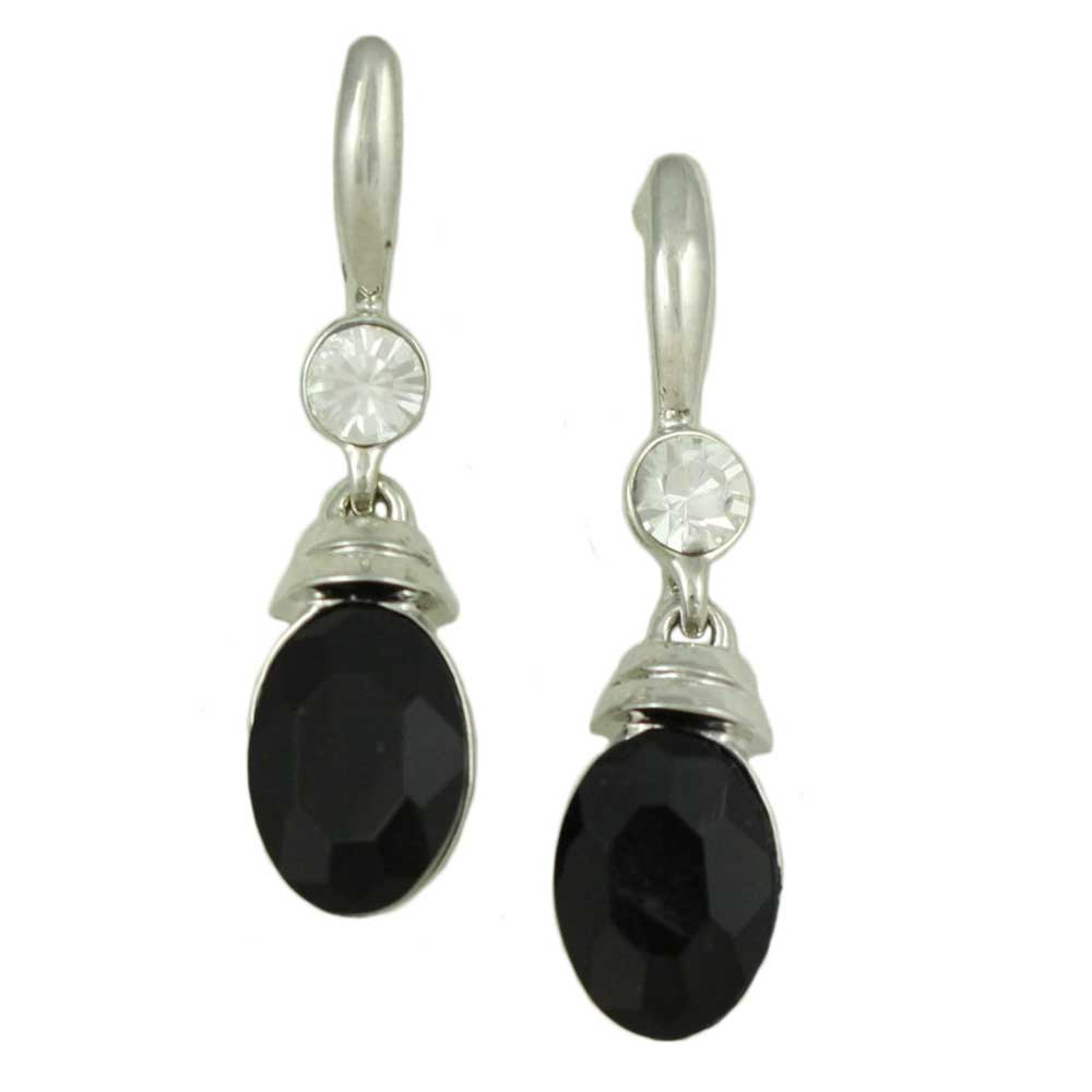 Lilylin Designs Black Oval Drop with Clear Crystal Pierced Earring