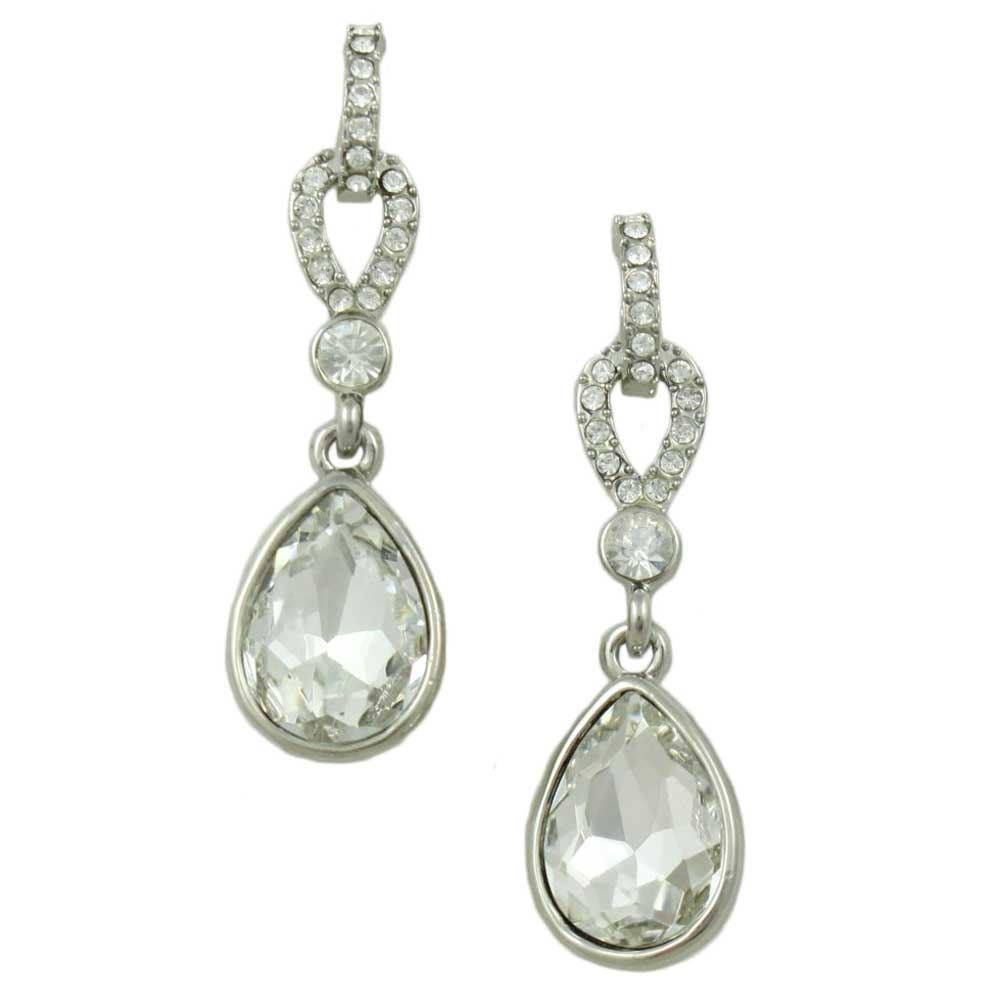 Clear Crystal Hoop with Dangling Teardrop Pierced Earring - Lilylin Designs