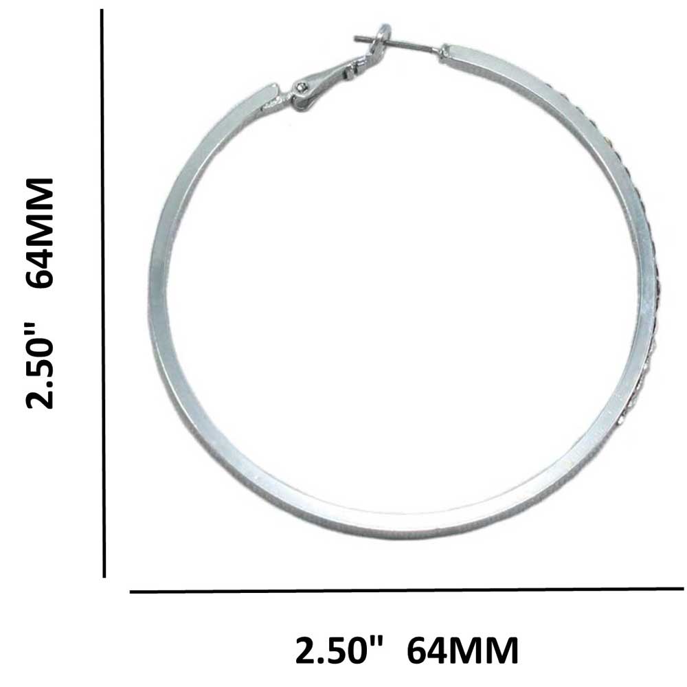 Silver - tone Crystal Studded Large Hoop Pierced Earring - REC031 - Lilylin Designs