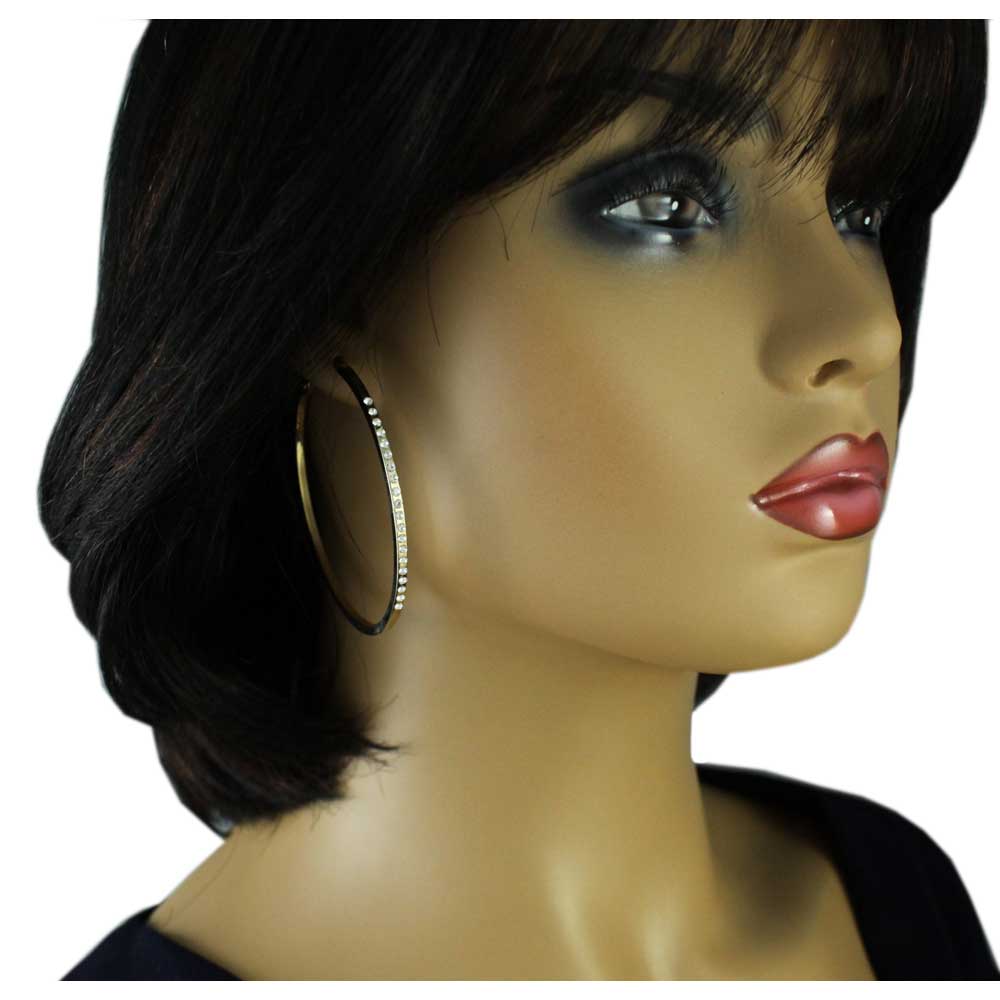 Gold - plated Crystal Studded Large Hoop Earring - REC031G - Lilylin Designs