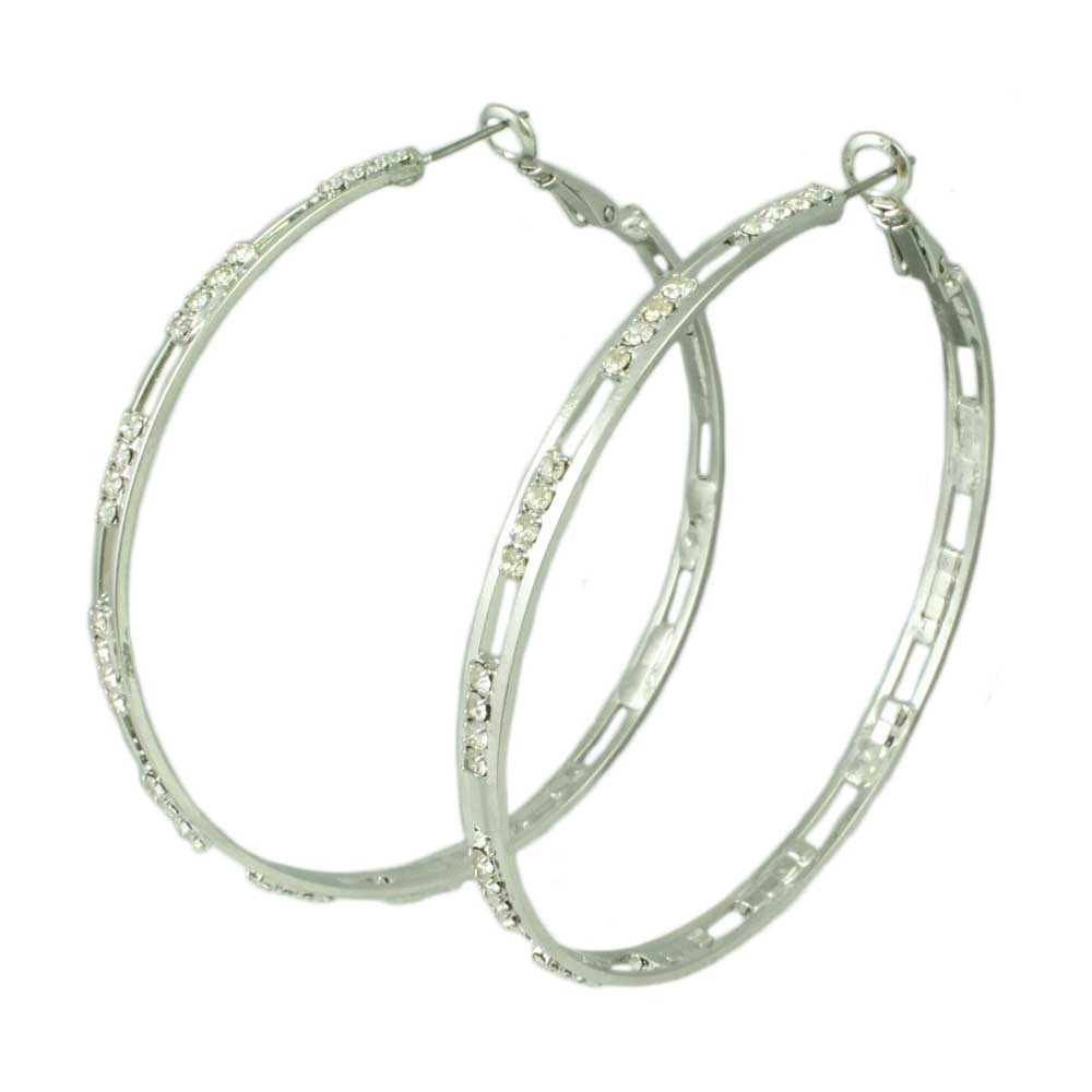 Silver - tone Crystal Cutout Large Hoop Pierced Earring - REC032 - Lilylin Designs