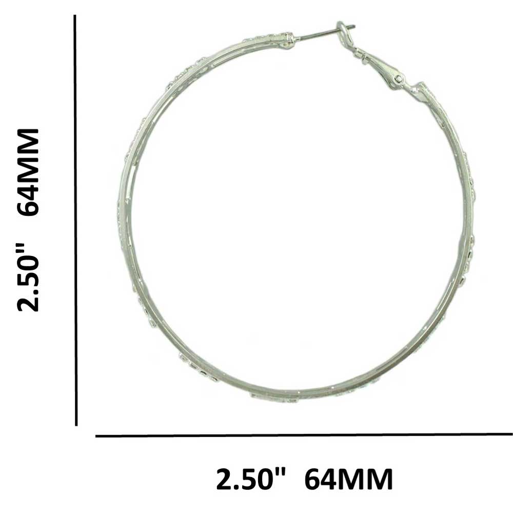 Silver - tone Crystal Cutout Large Hoop Pierced Earring - REC032 - Lilylin Designs