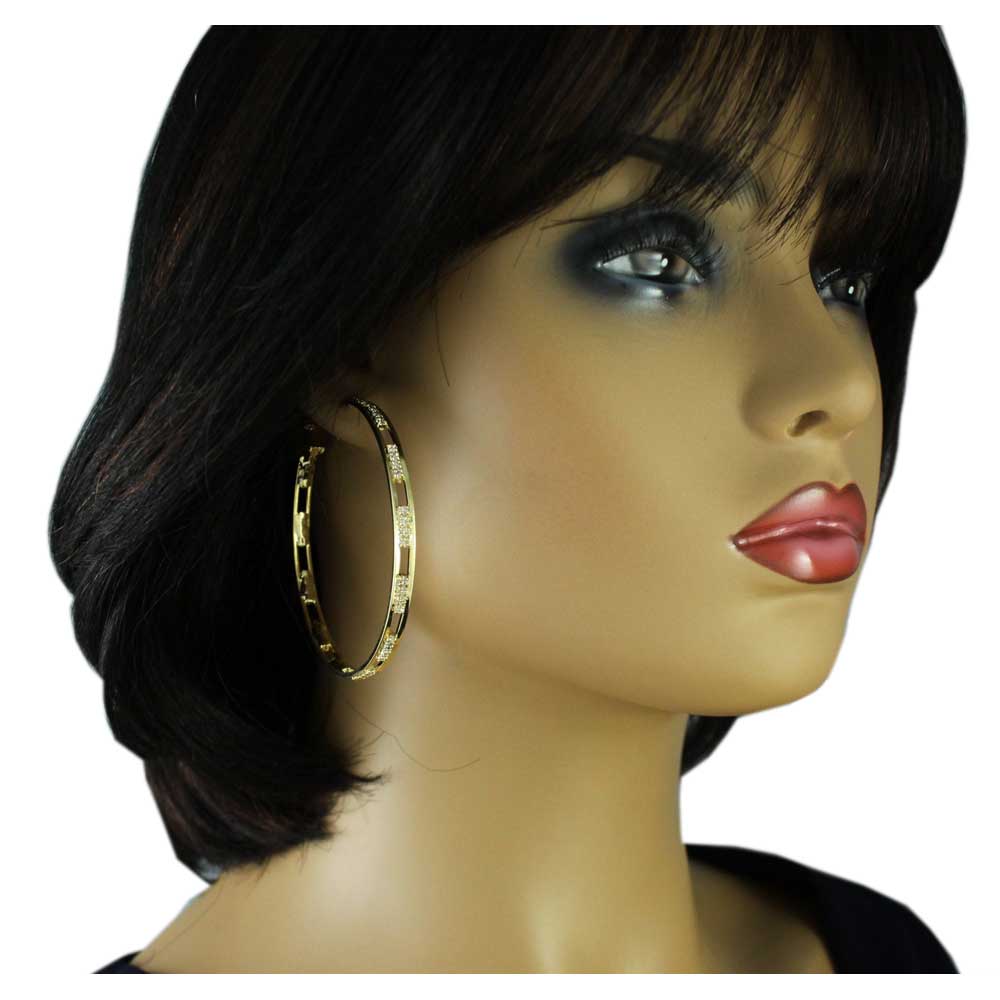 Gold - plated Large Hoop with Crystal Cutout Pierced Earring - REC032G - Lilylin Designs