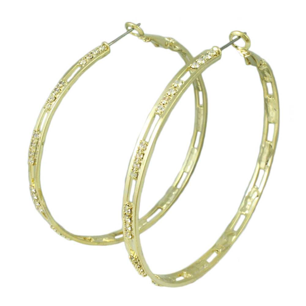 Gold - plated Large Hoop with Crystal Cutout Pierced Earring - REC032G - Lilylin Designs