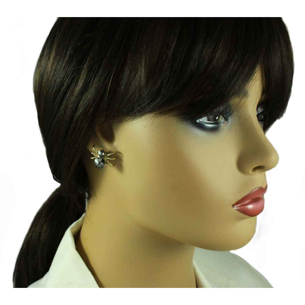 Small Gray Crystal Spider Stud Pierced Earring - REC047 - Lilylin Designs