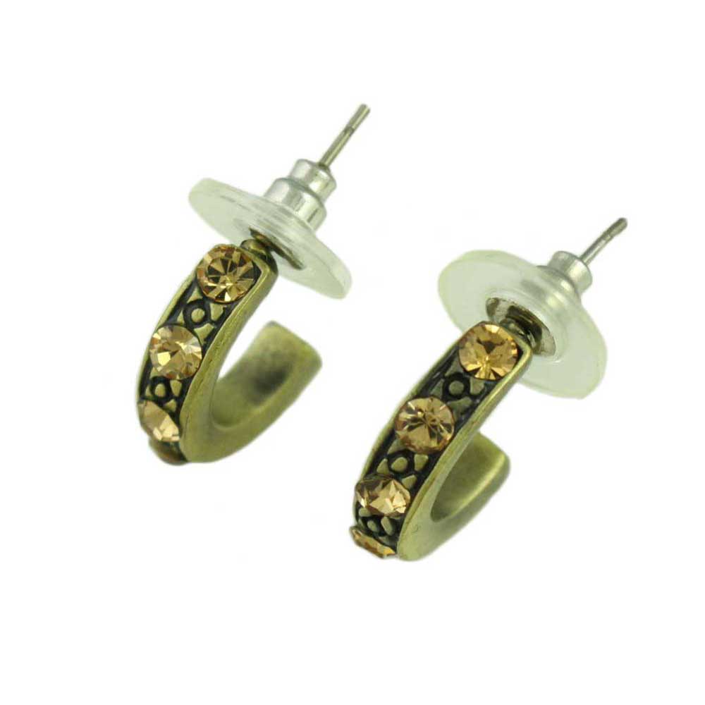 Bronze Topaz Crystal Semi Hoop Pierced Earring - REC048 - Lilylin Designs