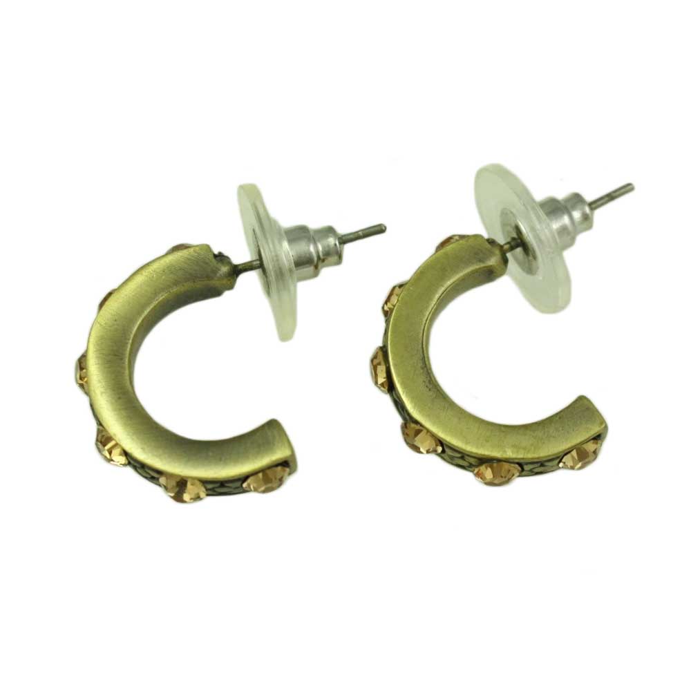Bronze Topaz Crystal Semi Hoop Pierced Earring - REC048 - Lilylin Designs