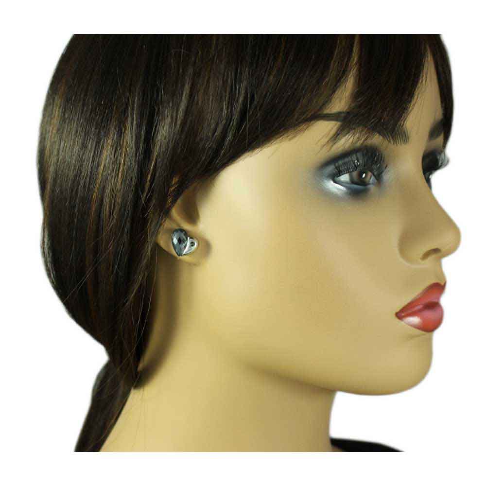 Black Crystal Heart Stud Pierced Earring - REC151 - Lilylin Designs