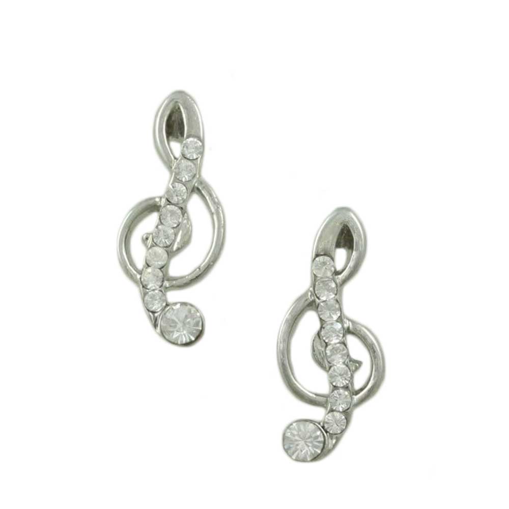 Lilylin Designs Small Silver Crystal G Clef Music Note Pierced Earring