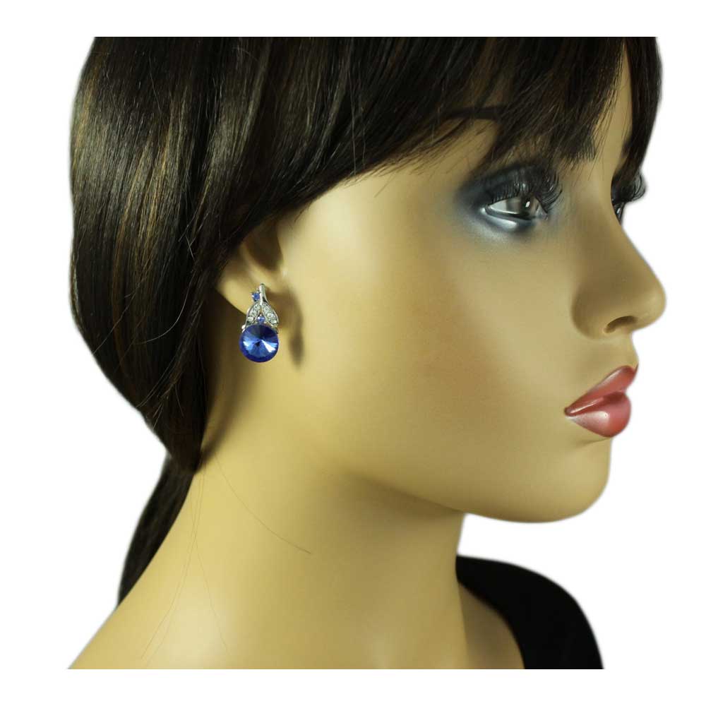 Blue Crystal Inverted Flower Drop Earring - REC256 - Lilylin Designs