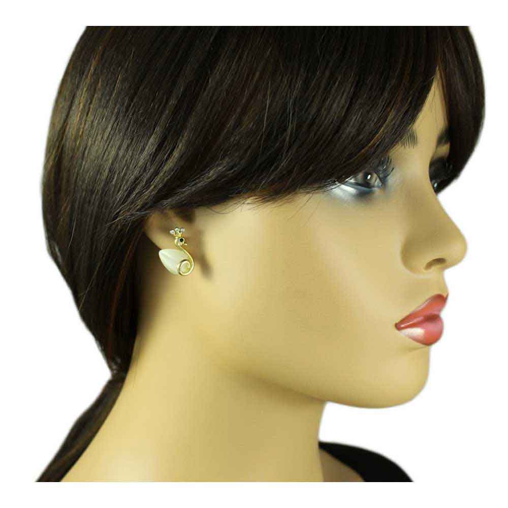 Swan Princess Pierced Earring in Cream Cats Eye - REC258 - Lilylin Designs