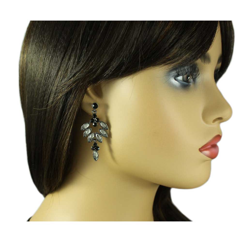Gray Marquis with Black Crystals Dangling Earring - REC276B - Lilylin Designs