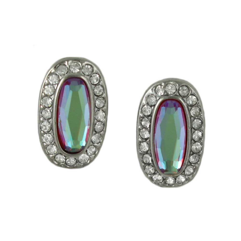 Lilylin Designs Purple Iridescent Glass and Crystal Oval Stud Earring