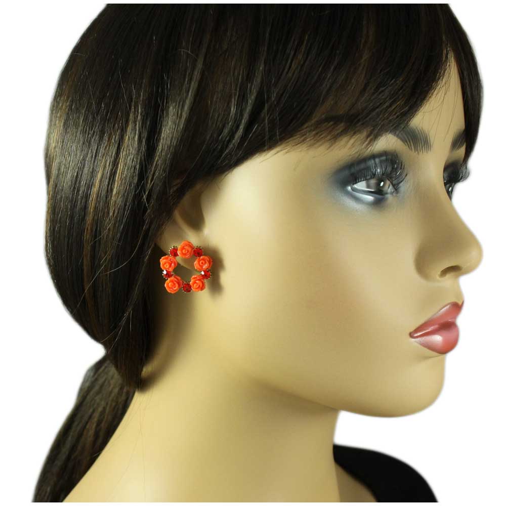 Ring of Red Roses with Red Crystals Pierced Earring - REC304 - Lilylin Designs