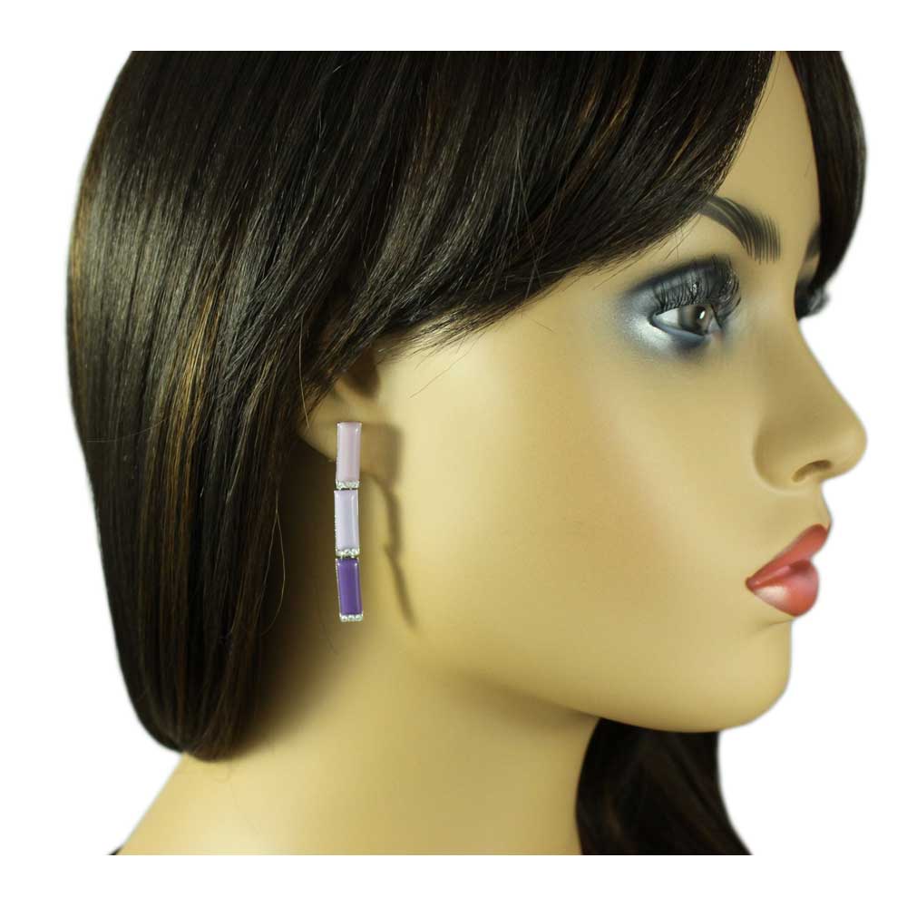 Dangling Trio of Purple Rectangles Pierced Earring - REC306 - Lilylin Designs