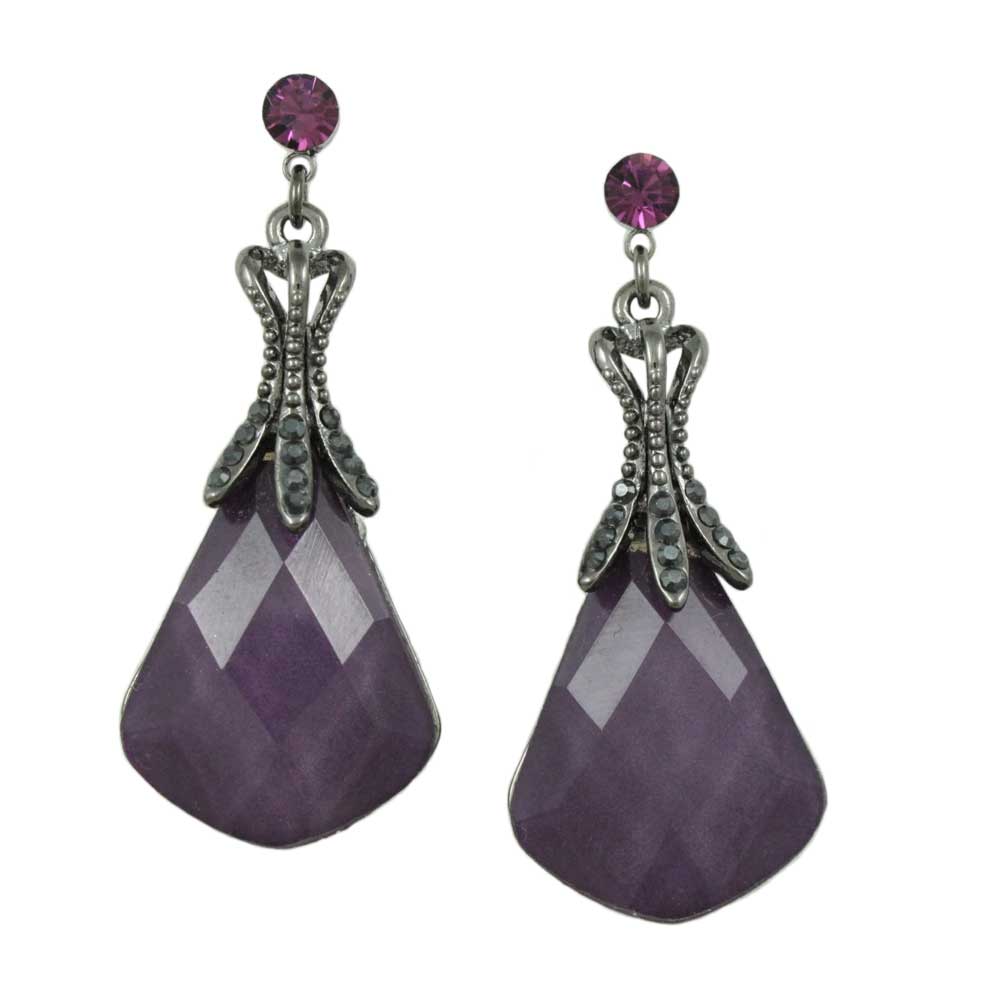 Lilylin Designs Purple Acrylic Teardrop Stone Dangling Pierced Earring
