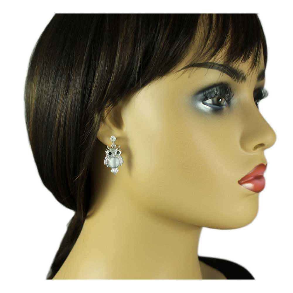 Light Gray Owl Dangling Pierced Earring - REC309 - Lilylin Designs