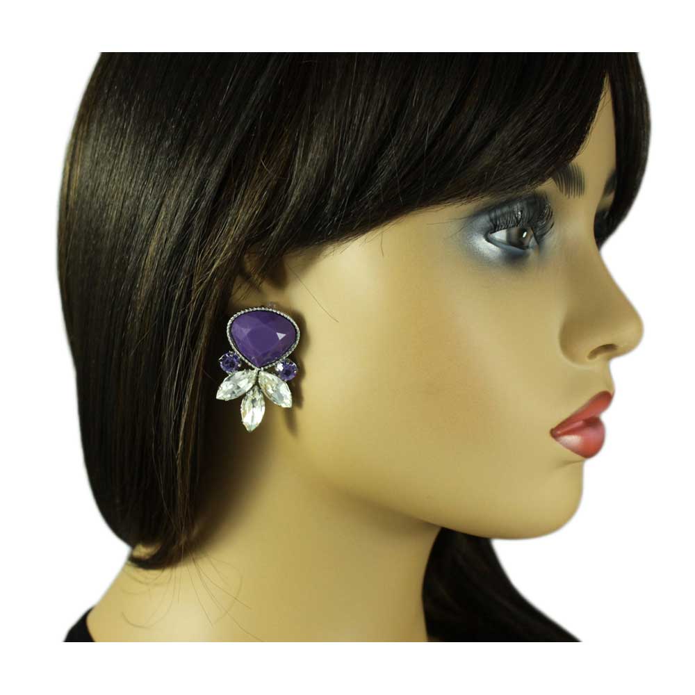 Purple Teardrop with Clear Marquis Pierced Earring - REC311 - Lilylin Designs