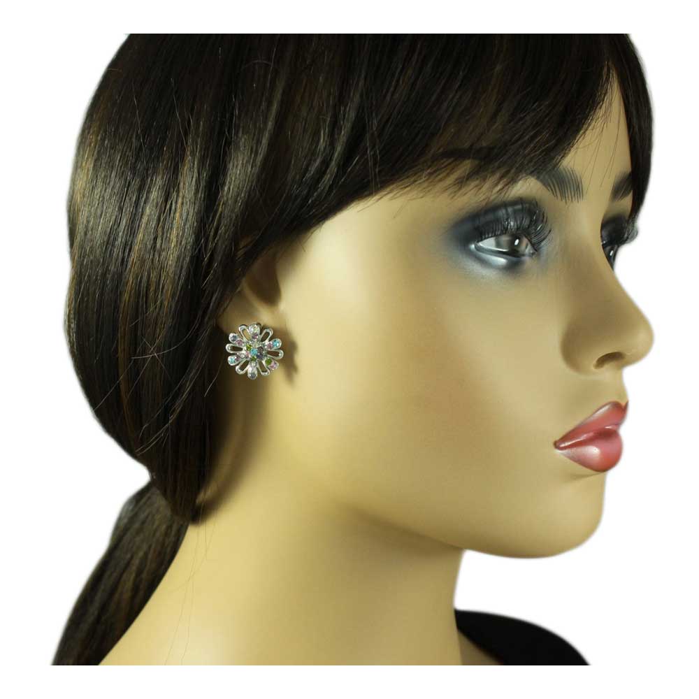 Flower with Assorted Crystals Stud Pierced Earring - REC402 - Lilylin Designs