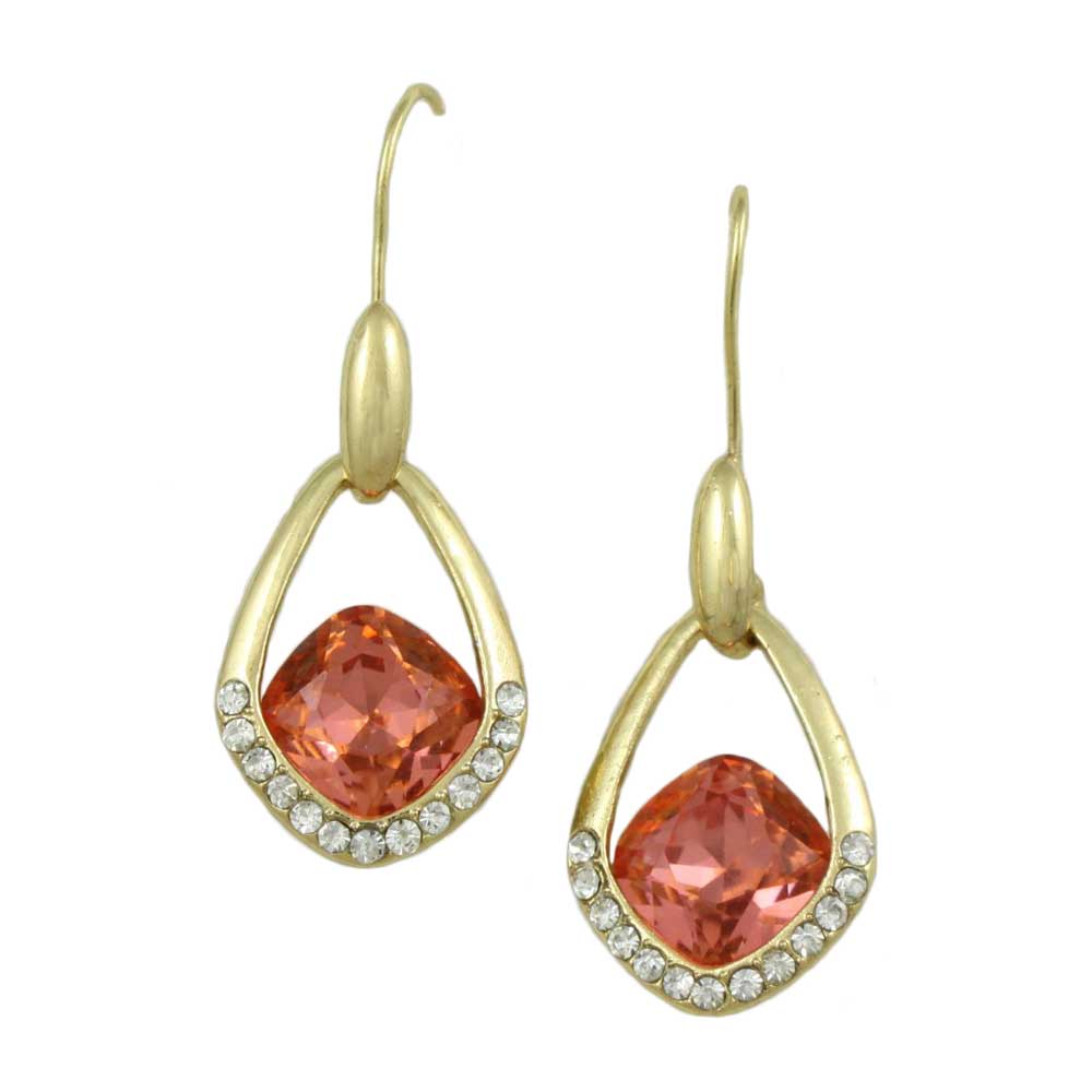 Open Teardrop with Orange Crystal Dangling Pierced Earring - REC406 - Lilylin Designs