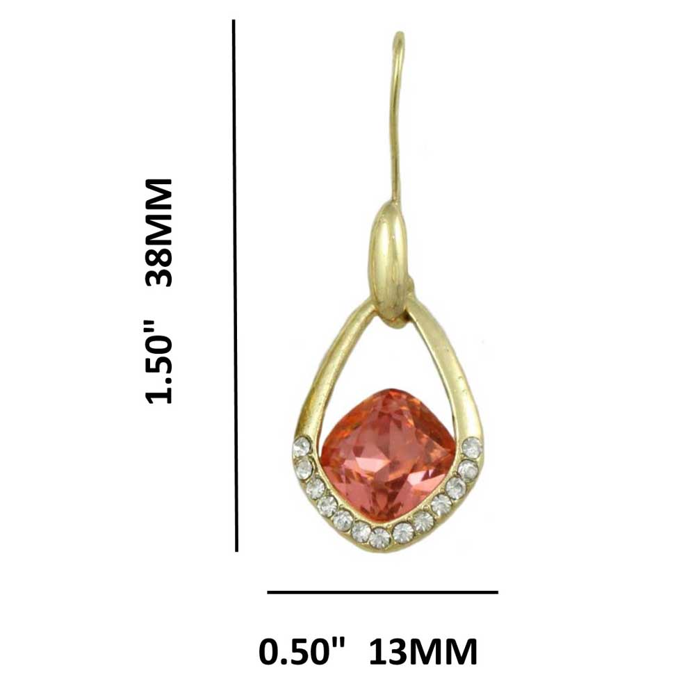 Open Teardrop with Orange Crystal Dangling Pierced Earring - REC406 - Lilylin Designs