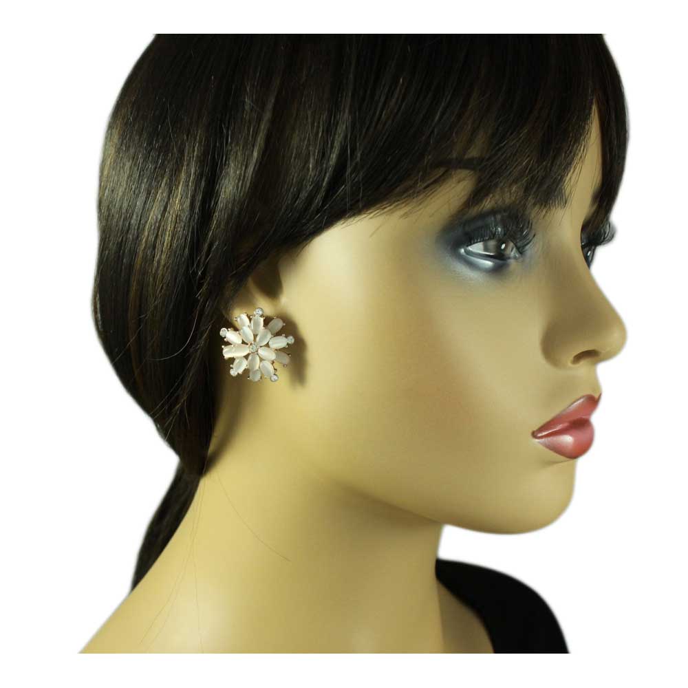Light Pink Cats Eye Flower Stud Pierced Earring - REC407 - Lilylin Designs