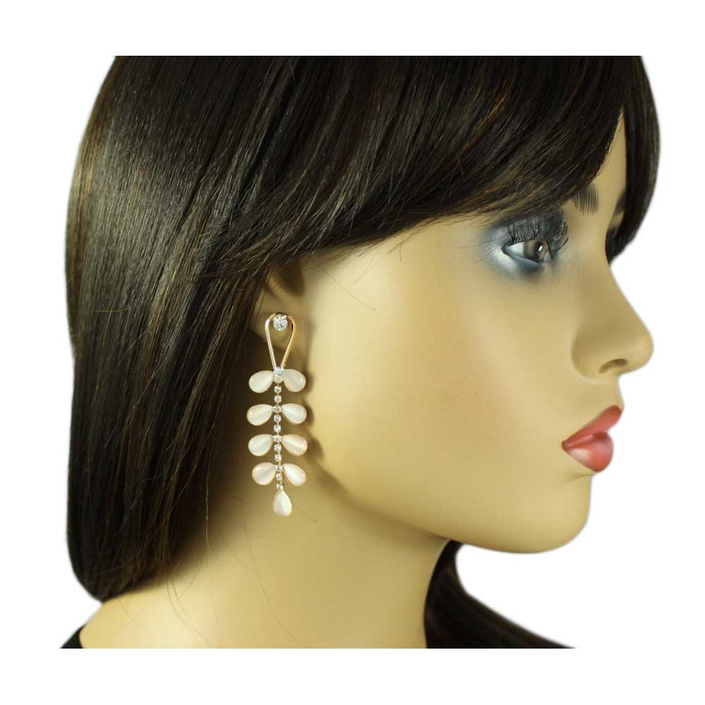 Dusty Rose Cats Eye and Crystals Dangling Pierced Earring - REC408 - Lilylin Designs