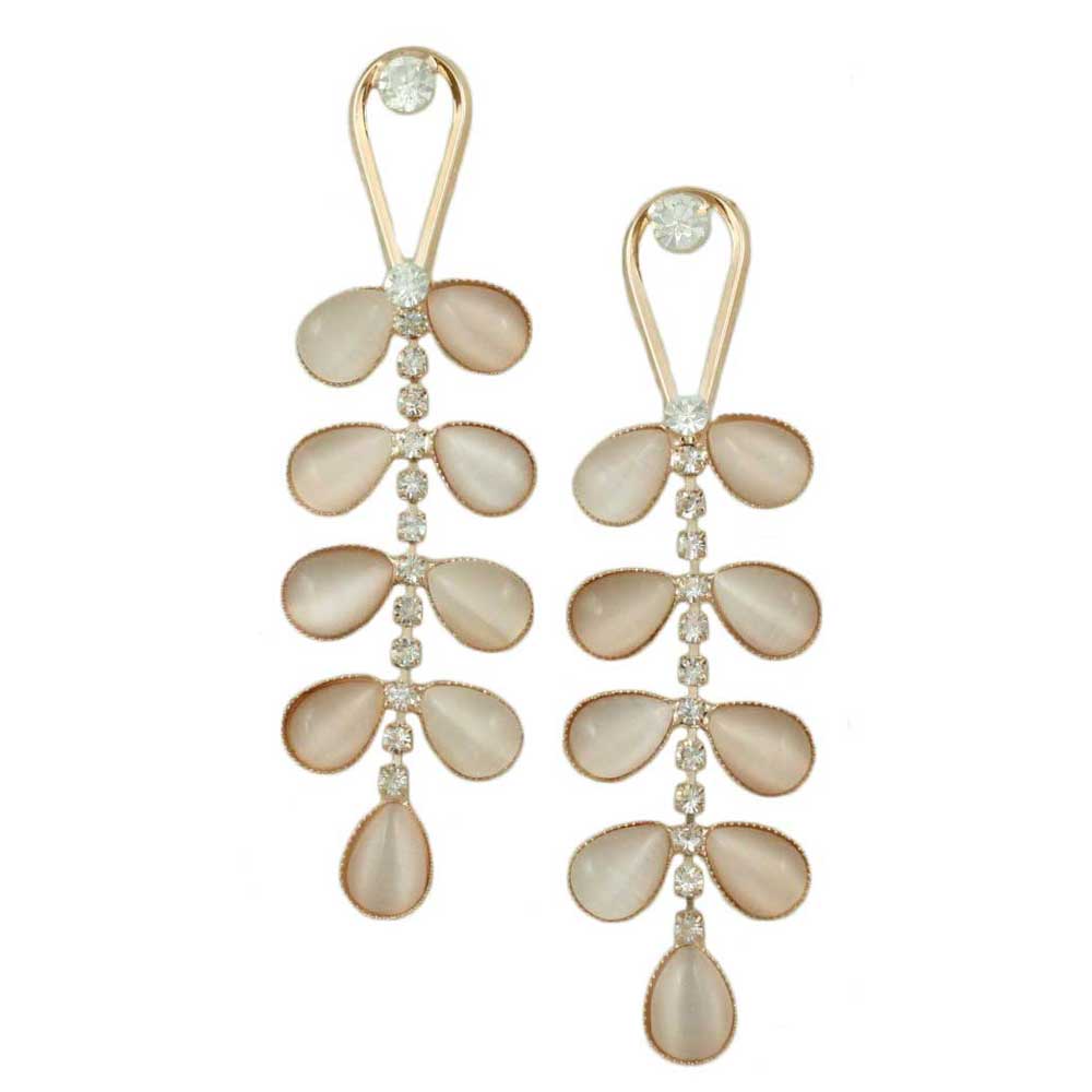 Dusty Rose Cats Eye and Crystals Dangling Pierced Earring - REC408 - Lilylin Designs