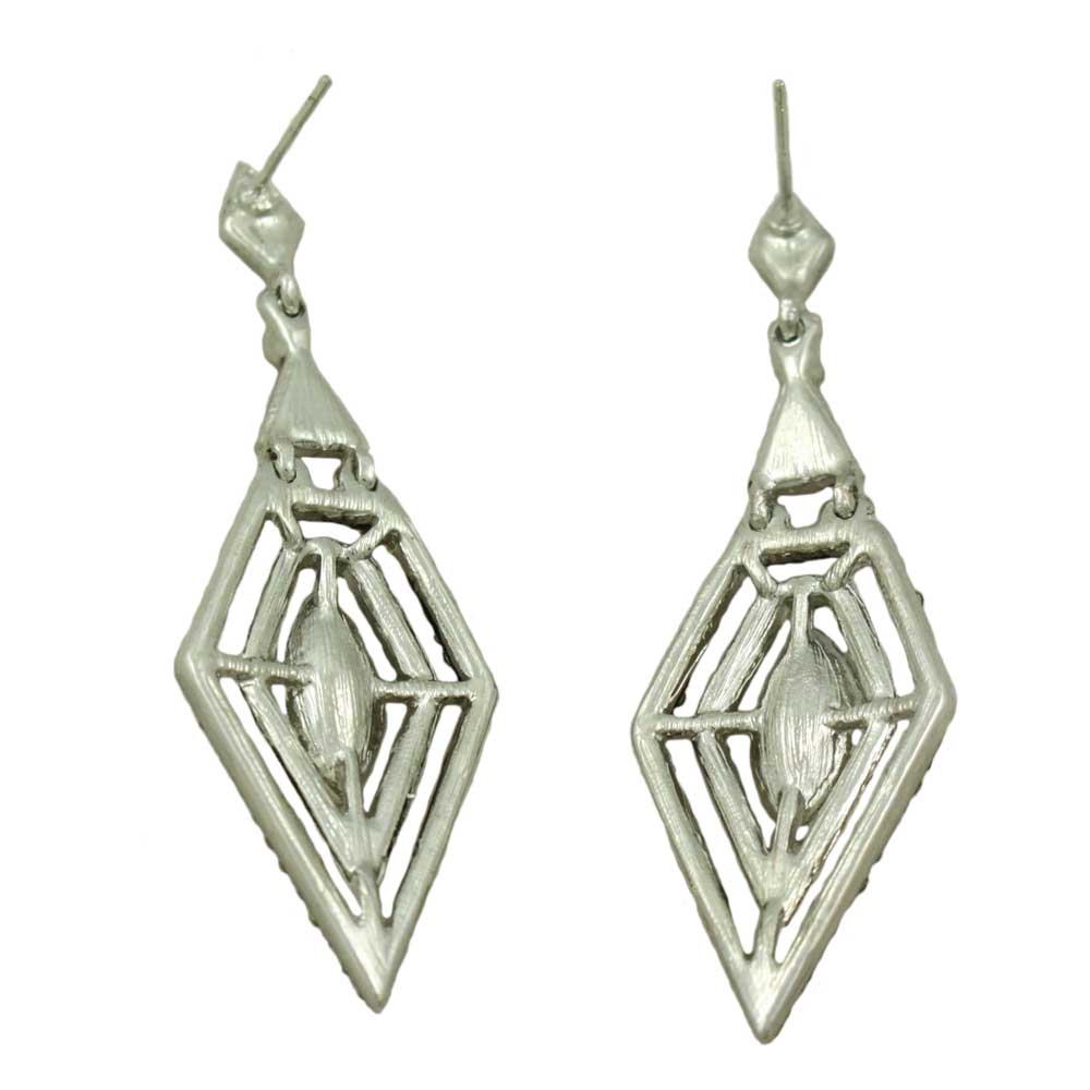 Diamond Shape Aqua Crystal Dangling Pierced Earring - REC411 - Lilylin Designs